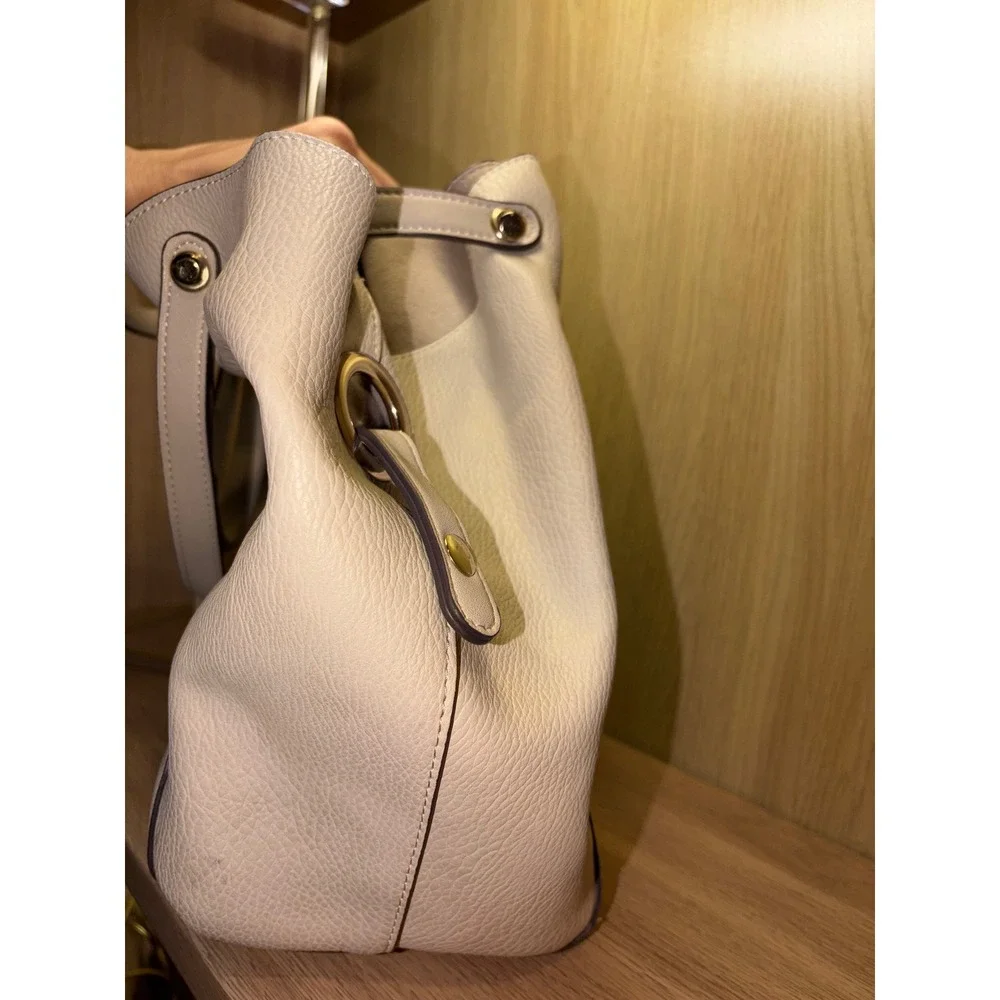 Sondra Roberts Squared Cream Pebbled Vegan Leather Hobo Bag Gold Hardware